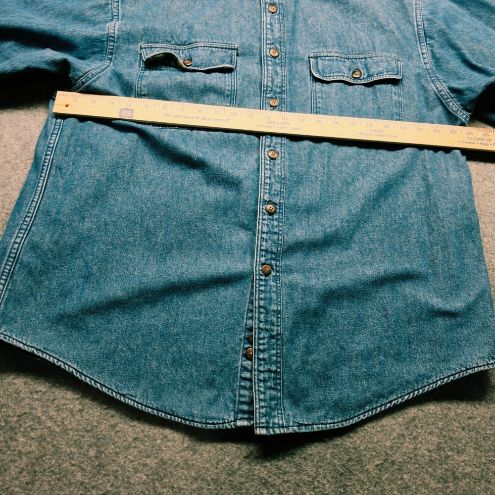 Eddie Bauer Made in USA VTG  Men Blue Denim Flannel Lined Button Down Shirt XL - Picture 11 of 15